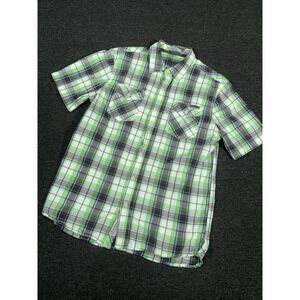 Vintage Gramicci Shirt Men's Medium Green Plaid Button Up Short Sleeve